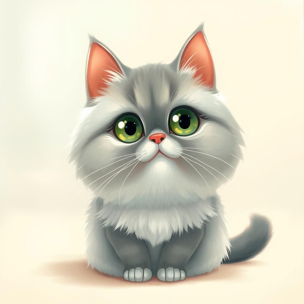 Fluffy Cat with Green Eyes in Dreamy Style