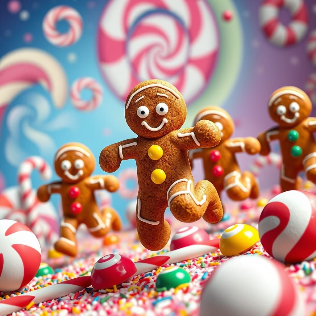 Whimsical Gingerbread Men Marathon in a Colorful Candy World