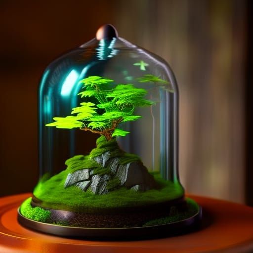 Mossy Bonsai Marijuana Tree in Glass Cloche