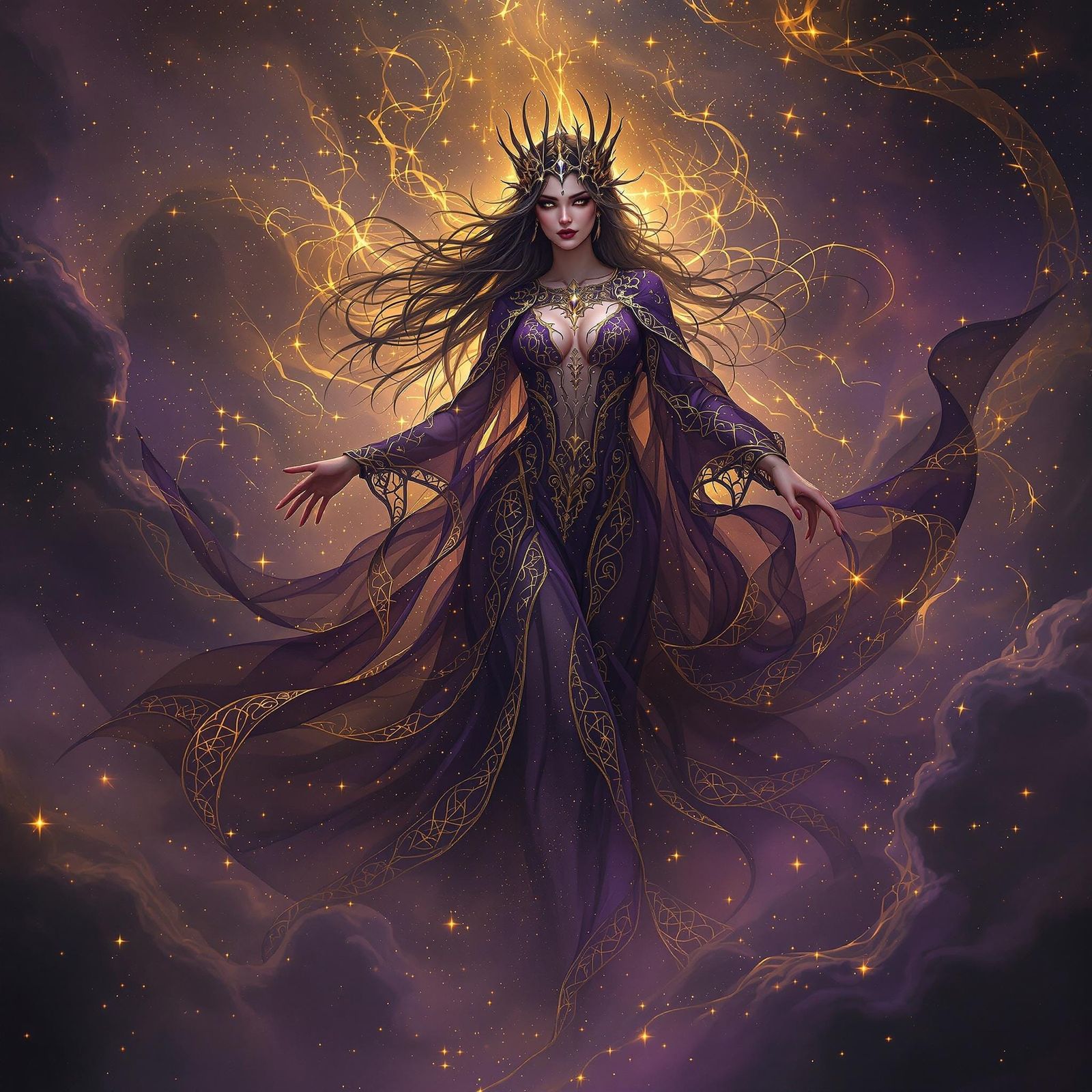 Dark Fantasy Goddess Emerges from Ethereal Realm