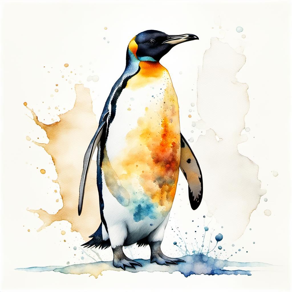 Watercolor Penguin with Golden Ratio Design