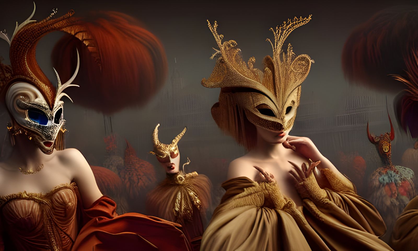 Elaborate Masquerade Ball in Grand Illustration Style