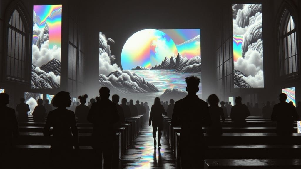 Trendy Rave in Gothic Church with Glitch Effects