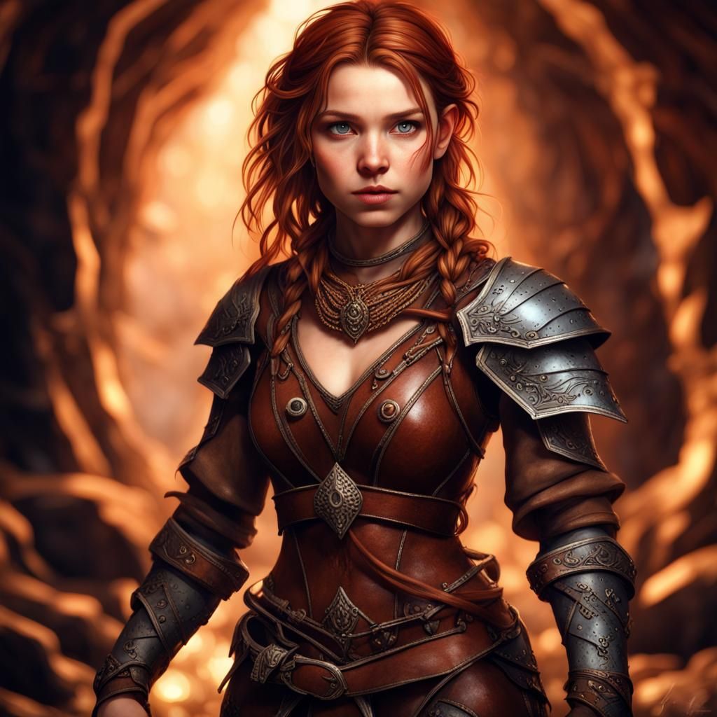 Gorgeous Halfling Woman in Gem Cavern, Fantasy Art
