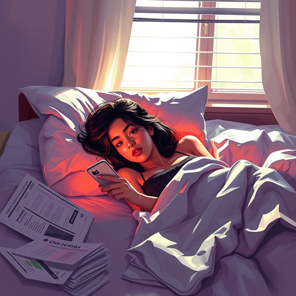 Melancholic Morning Struggle in Vibrant Colors