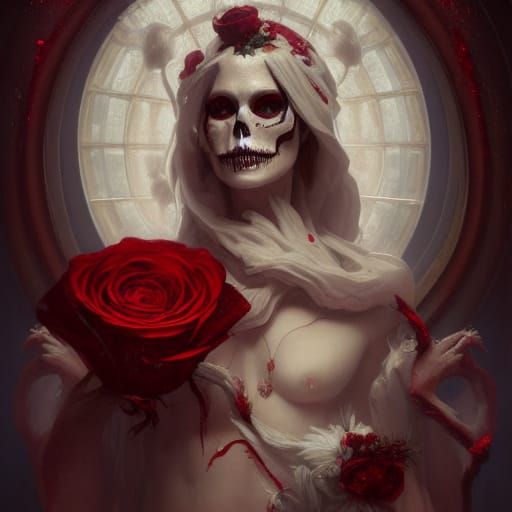 Santa Muerte: Goddess of Death with Red Roses
