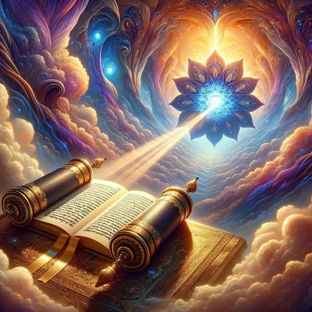Ethereal Album Background with Illuminated Torah Scroll