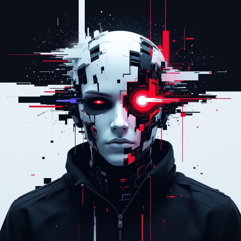 Glitch Art Monster with Digital Overlays