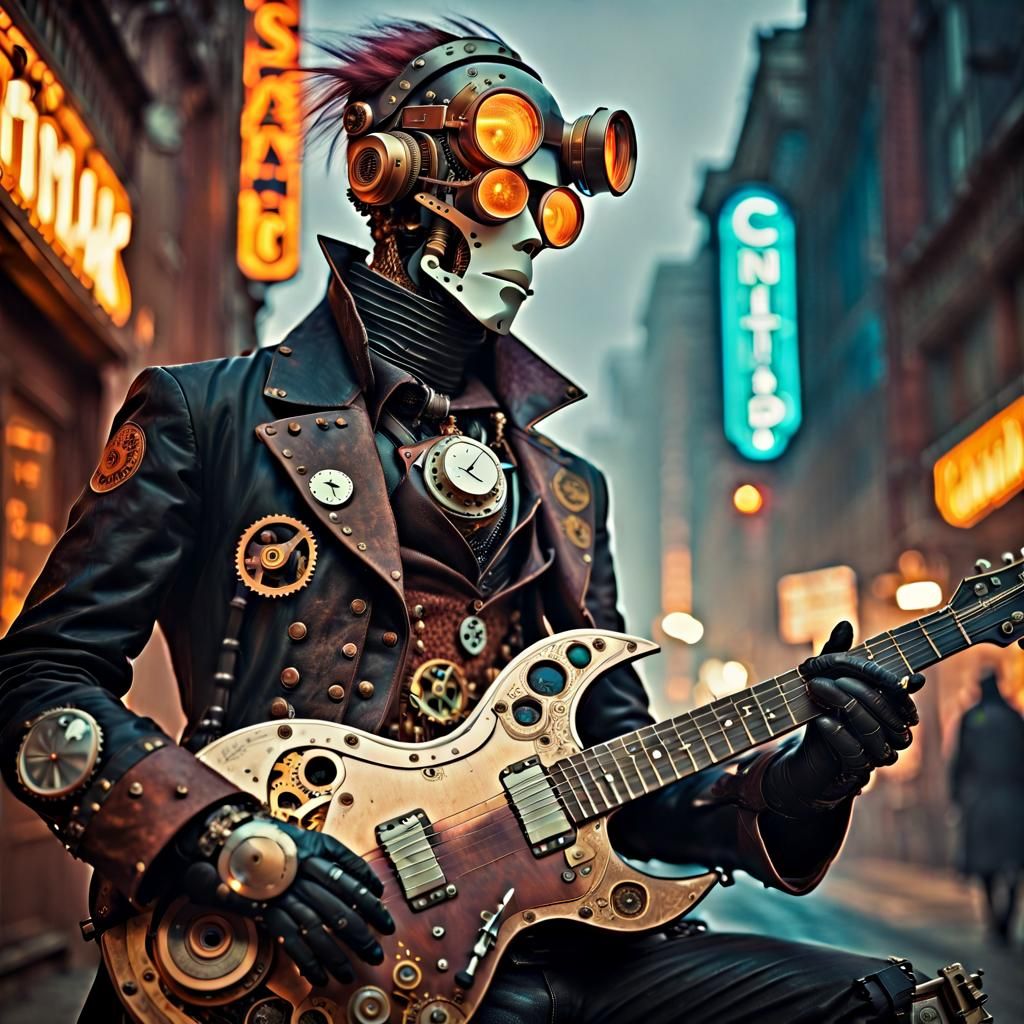 Steampunk Robotic Rockstar Guitarist Portrait