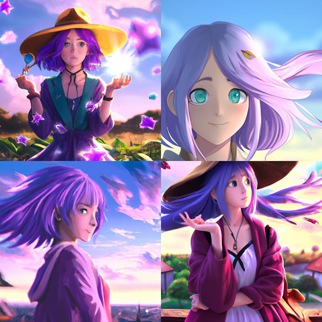 Purple-Haired Mage Girl in Anime Key Visual Style