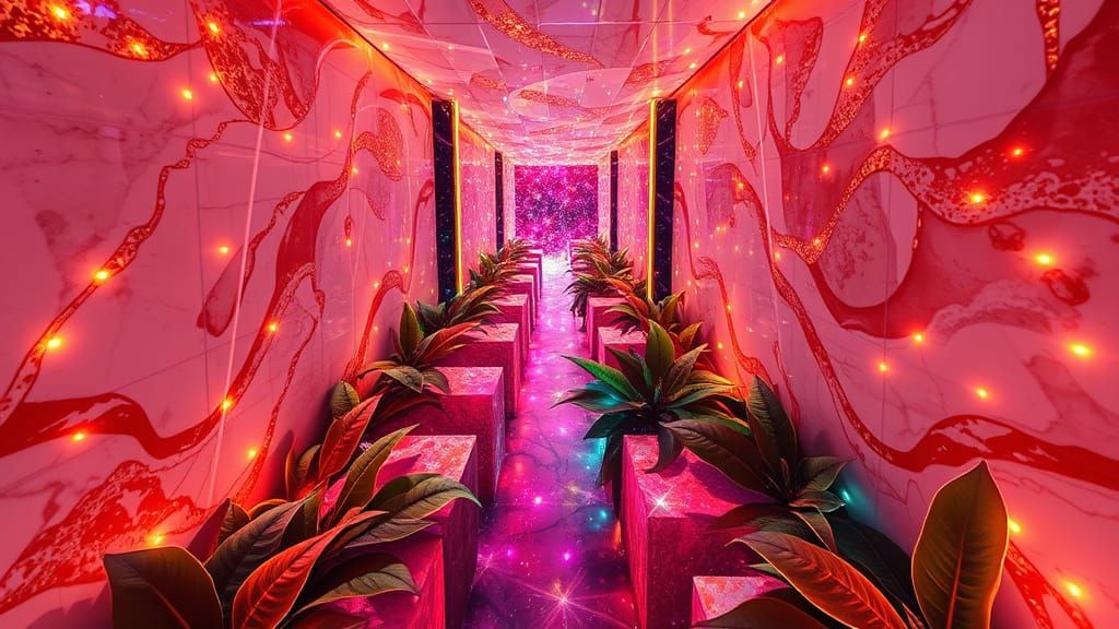 Surreal Maze with Rainbow Illusions in Psychedelic Style