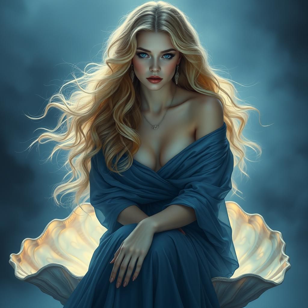 Goddess on Shell in Dreamy Surreal Style