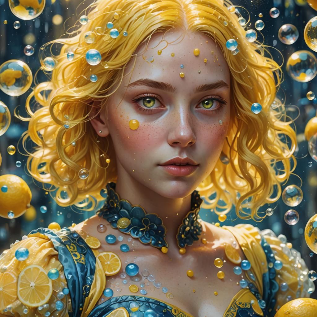 Woman in Lemon Dress: Fantasy Art Portrait
