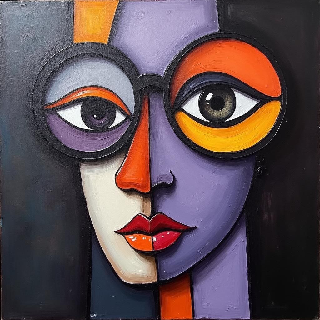 Cubist Glasses Inspired by Picasso, Abstract Painting