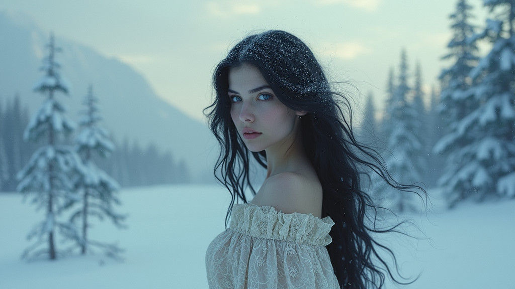Woman in Snowy Alaskan Landscape Portrait