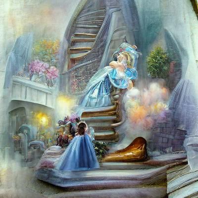 Cinderella loses her glass slipper on the stairs