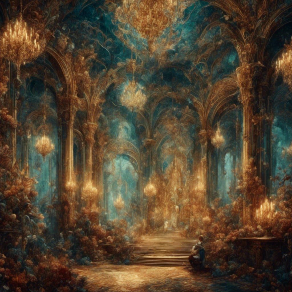 Goddess Reading Book in Art Deco Style