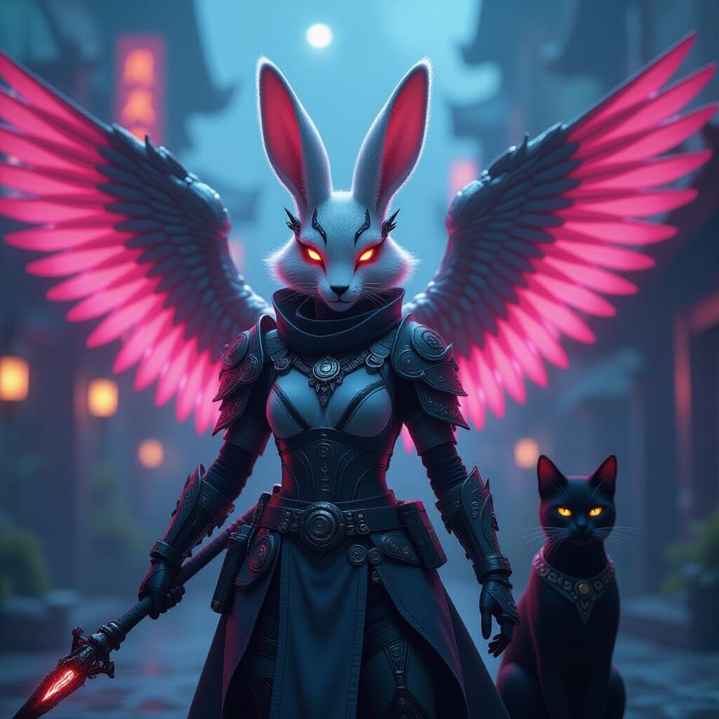 Celtic Cybernetic Rabbit Fox Unleashes Wrath in Neon Style
