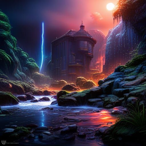Colorful Raindrops on Black: Fantasy Concept Art