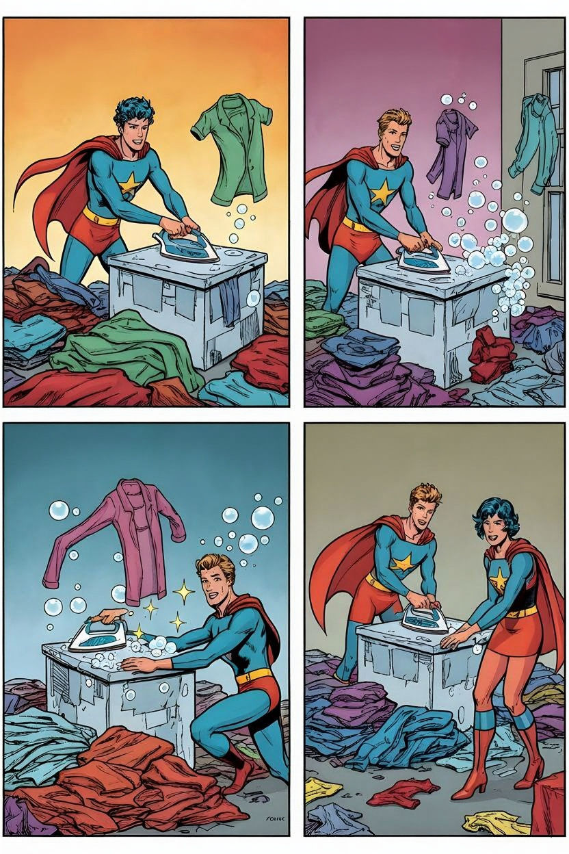 Superheroes Do Laundry for Charity in Comic Style