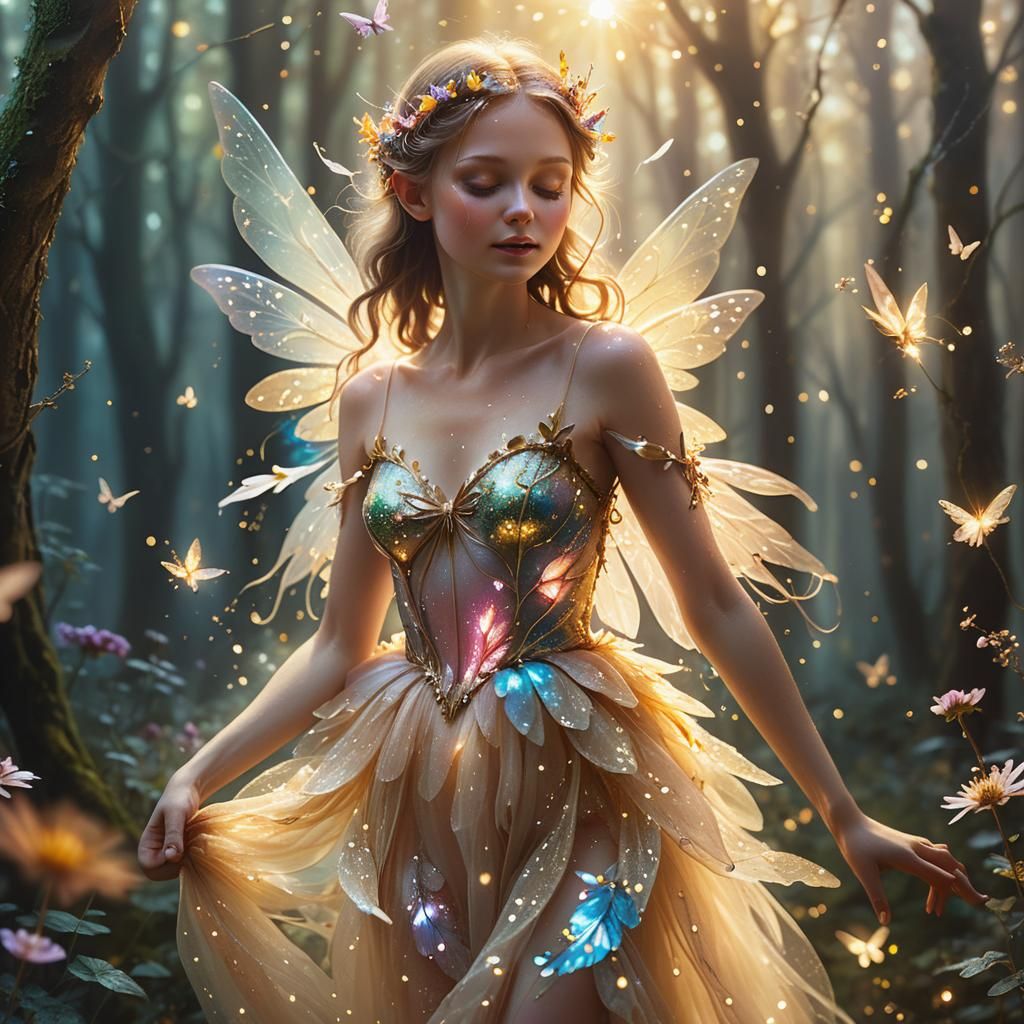 Fairy in Mystical Forest: Romantic Oil Painting