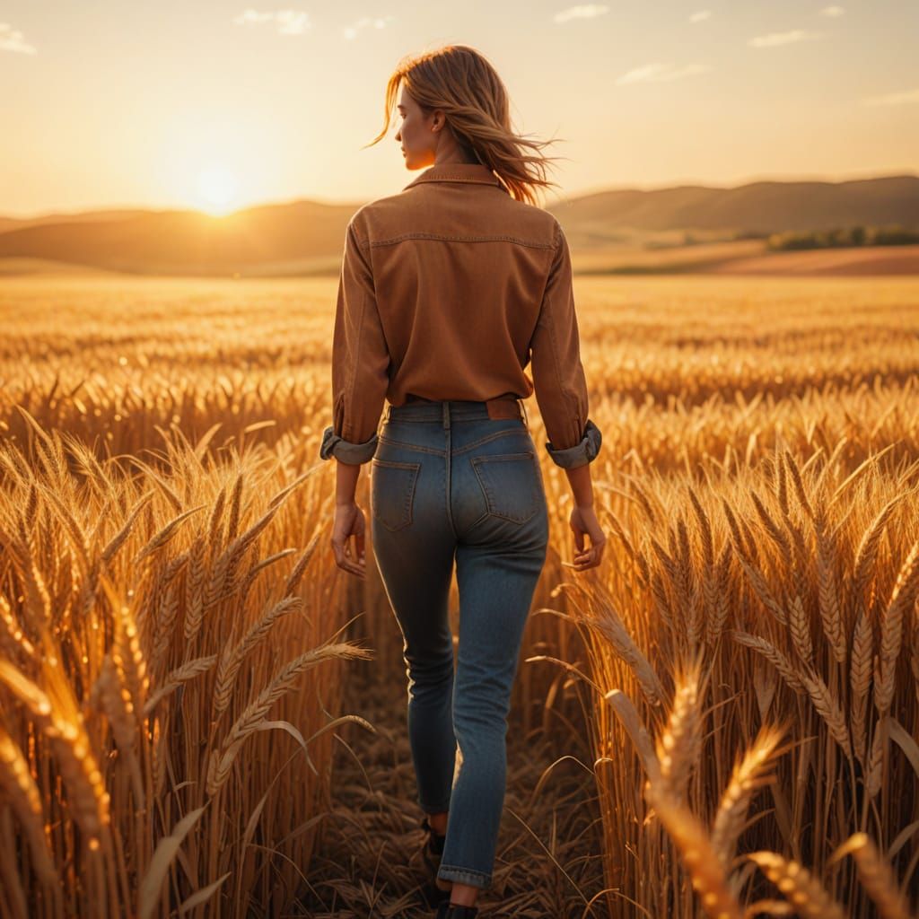 Ethereal Sunset Encounter in a Golden Wheat Field