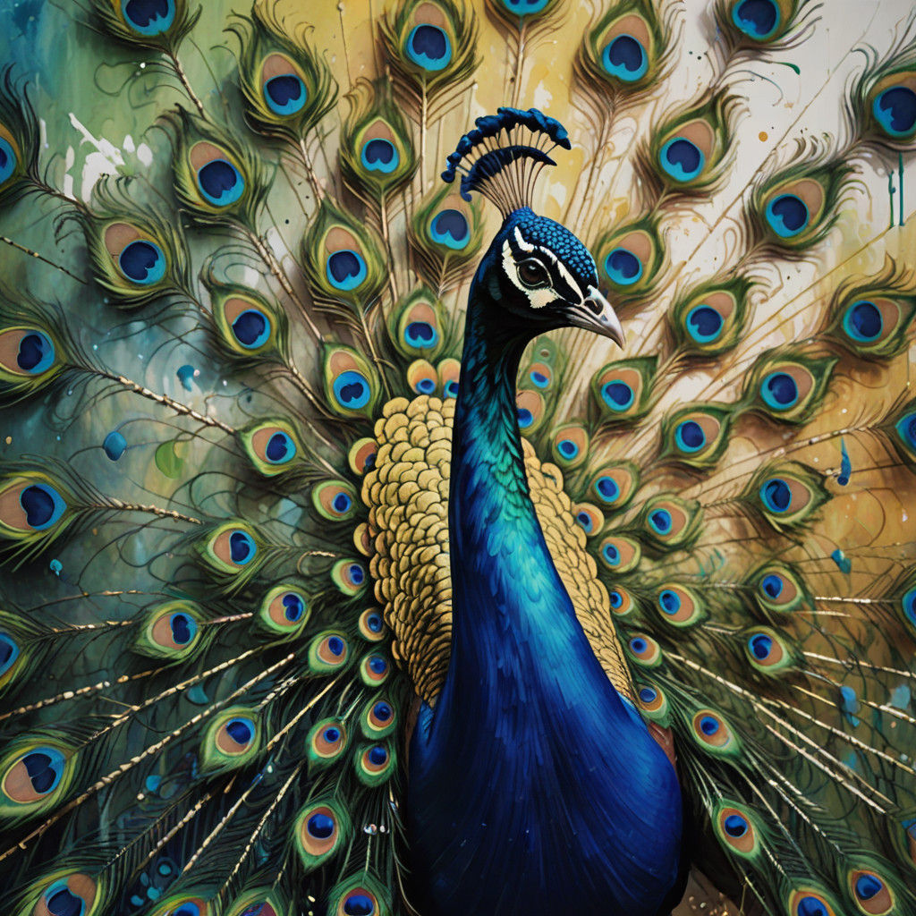 Vibrant Peacock Emerges from Paintbrush in Dreamlike Fashion
