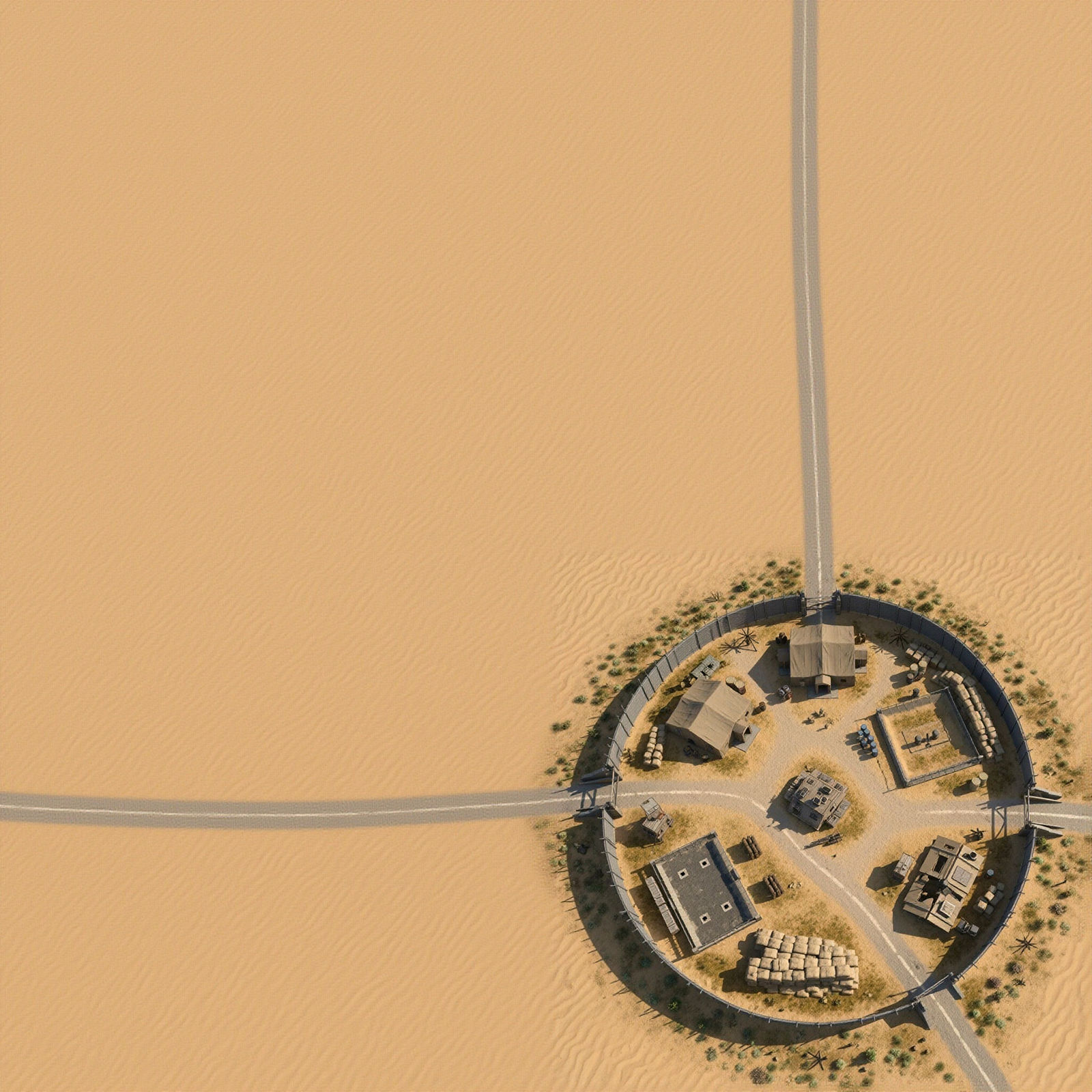 Desert Army Base Map: Top-Down Photorealistic View