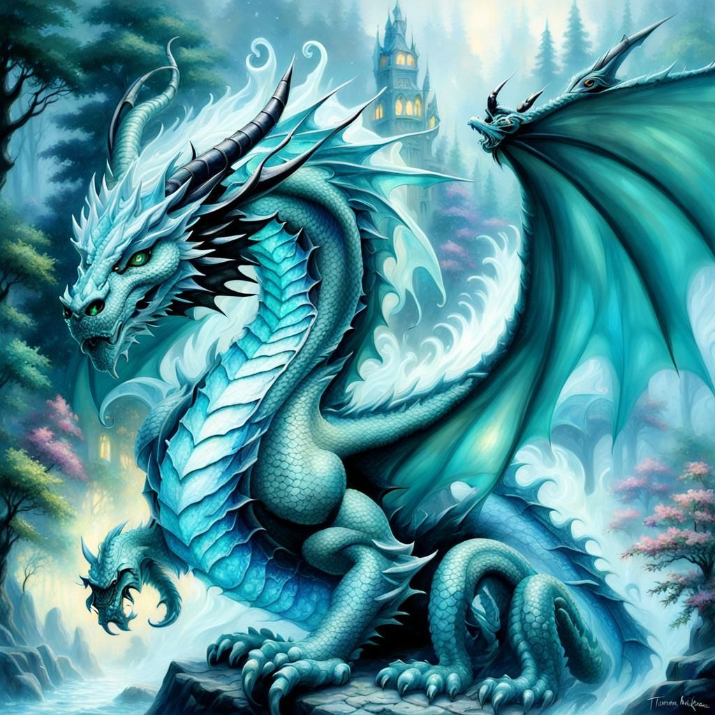 Ethereal Aquamarine Dragon in Fantasy Style