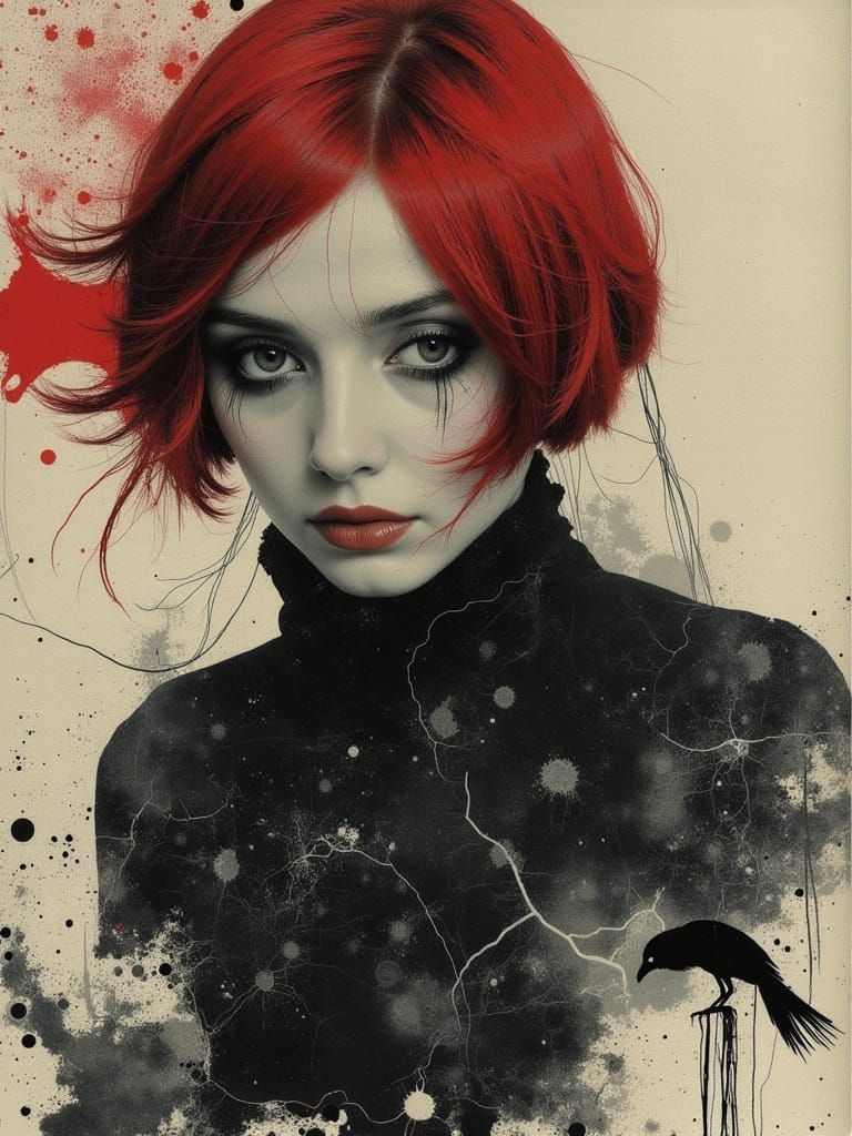 Ethereal Gothic Woman in Surreal Watercolor Style