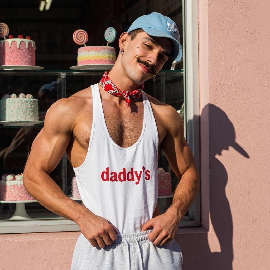 Muscular Man in White Tank Top Outside Candy Store