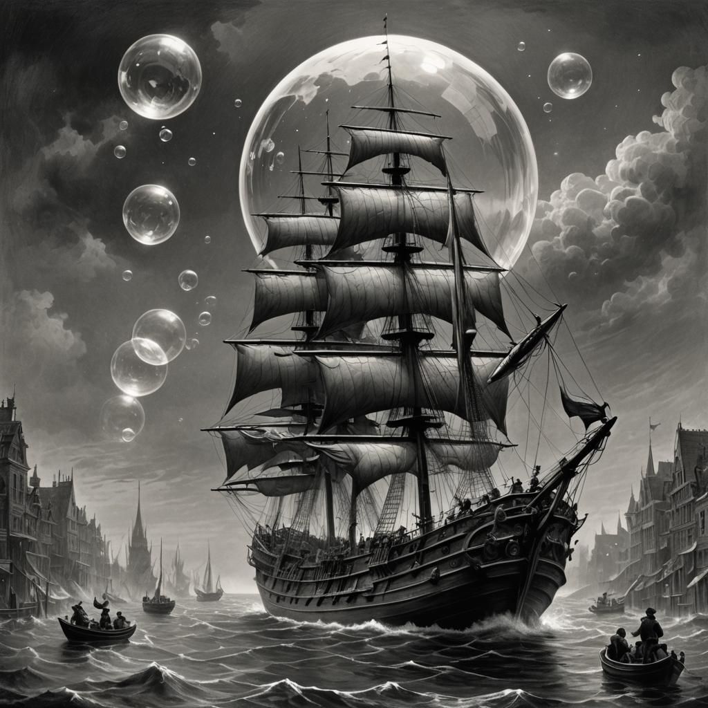 Old Sailing Ship Encased in Bubble, Doré Style