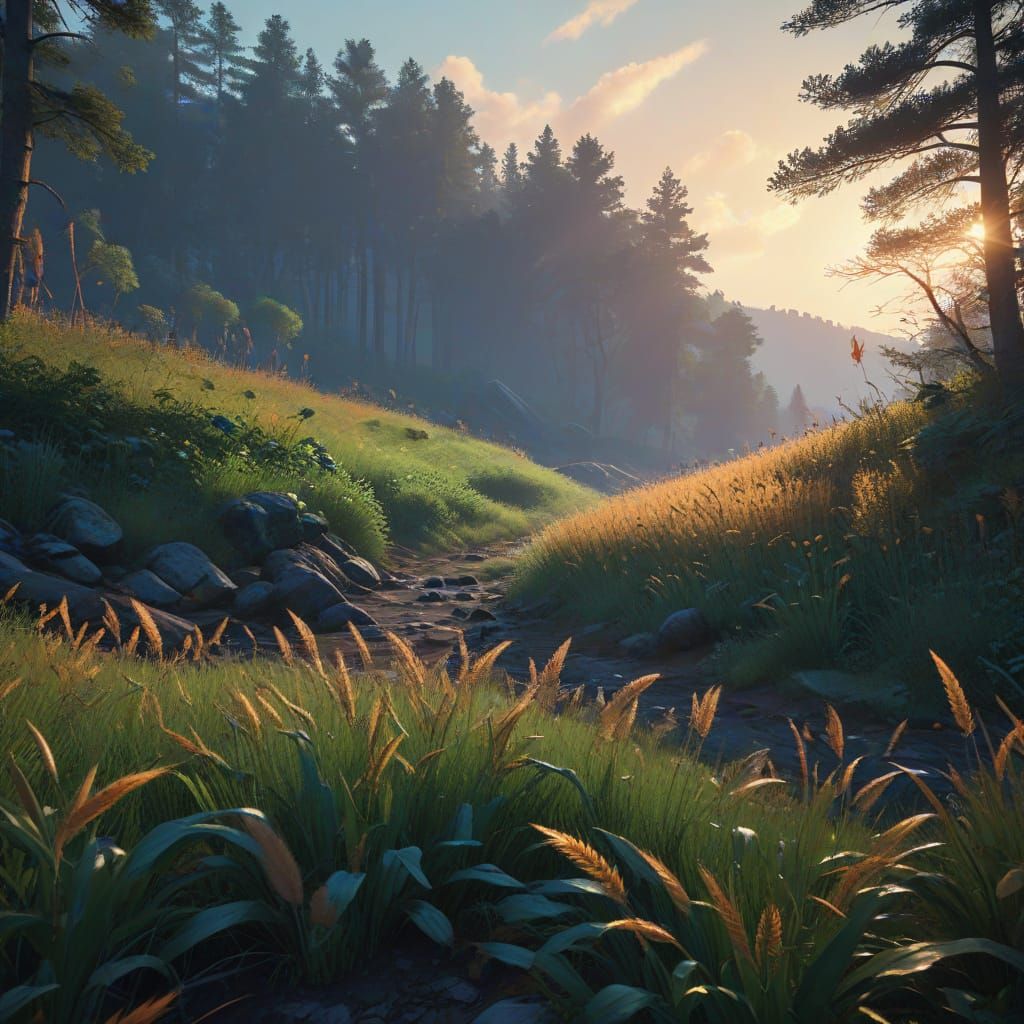 Surreal Sunrise Landscape in Vibrant Hyper-Realism