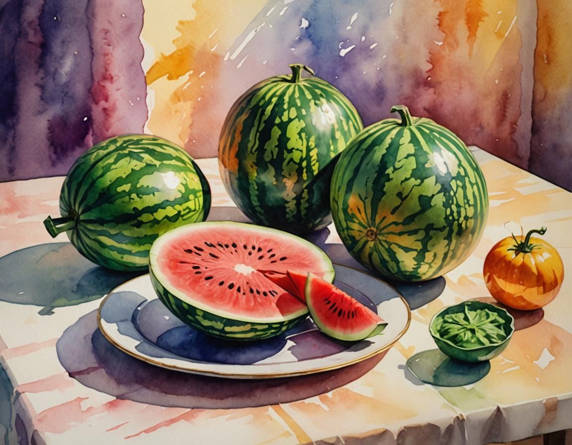 Expressionist Still Life: Watermelon and Eggplant