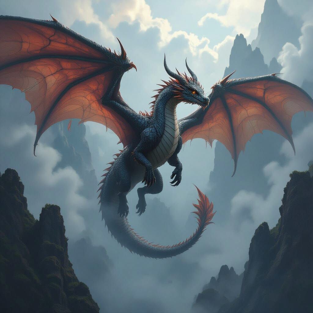 Majestic Dragon in Gyroscopic View, Futuristic Mythical Blen...