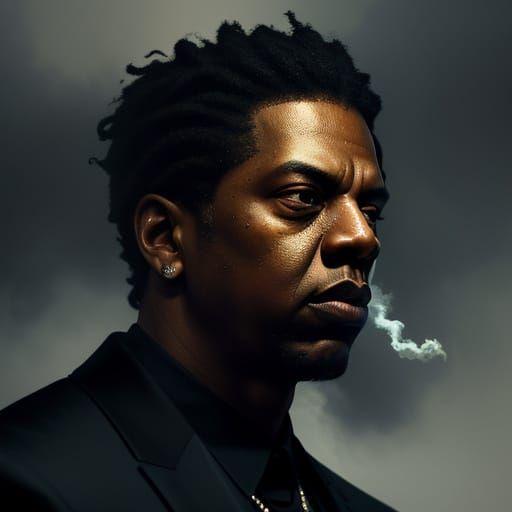 Jay-Z in Smoke: Moody Oil Painting Style