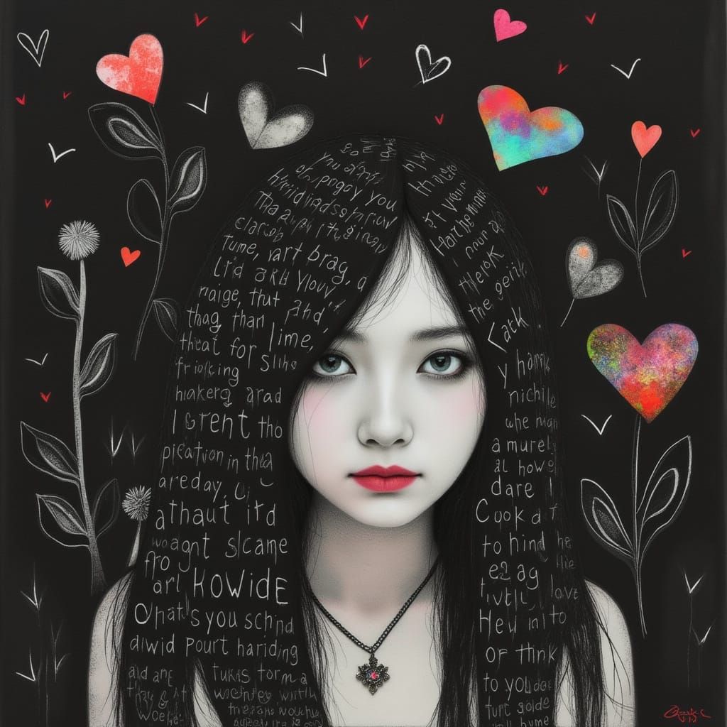 Melancholy Woman in Dark World with Whispering Words