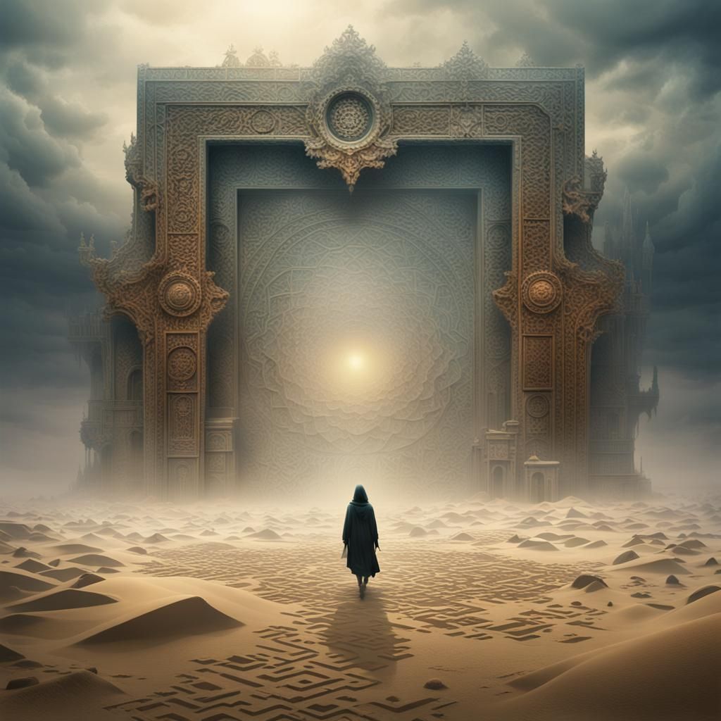 Dreamlike Fog Maze: Detailed Matte Painting in Deep Color