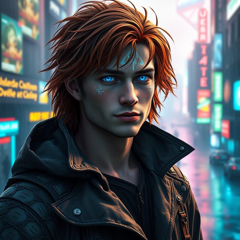 Cyberpunk Hero in Neo-Eden Cityscape