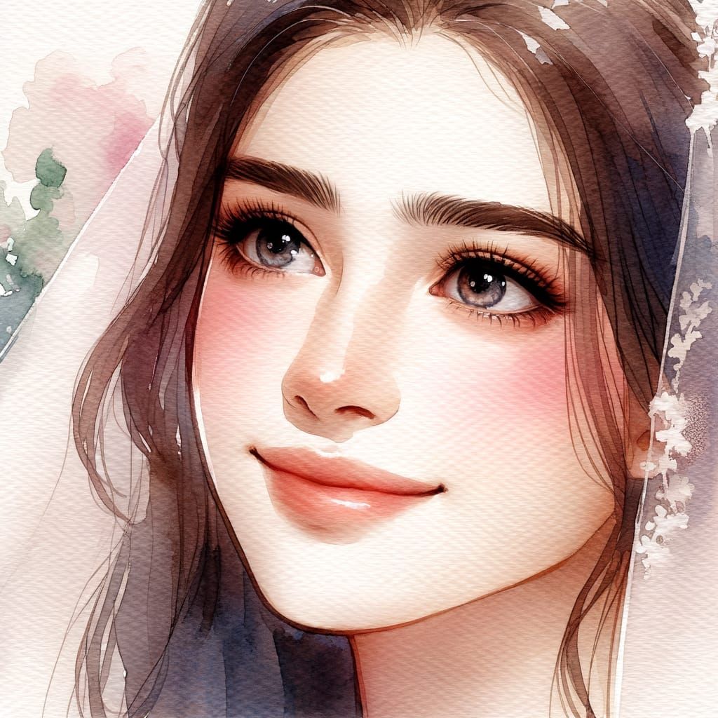Watercolor Portrait of a Bride Before Saying 'I Do'