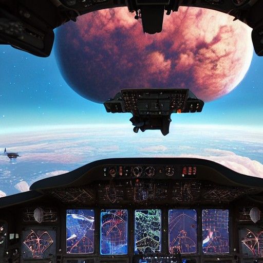 Detailed Spaceship Cockpit View of a Beautiful Planet