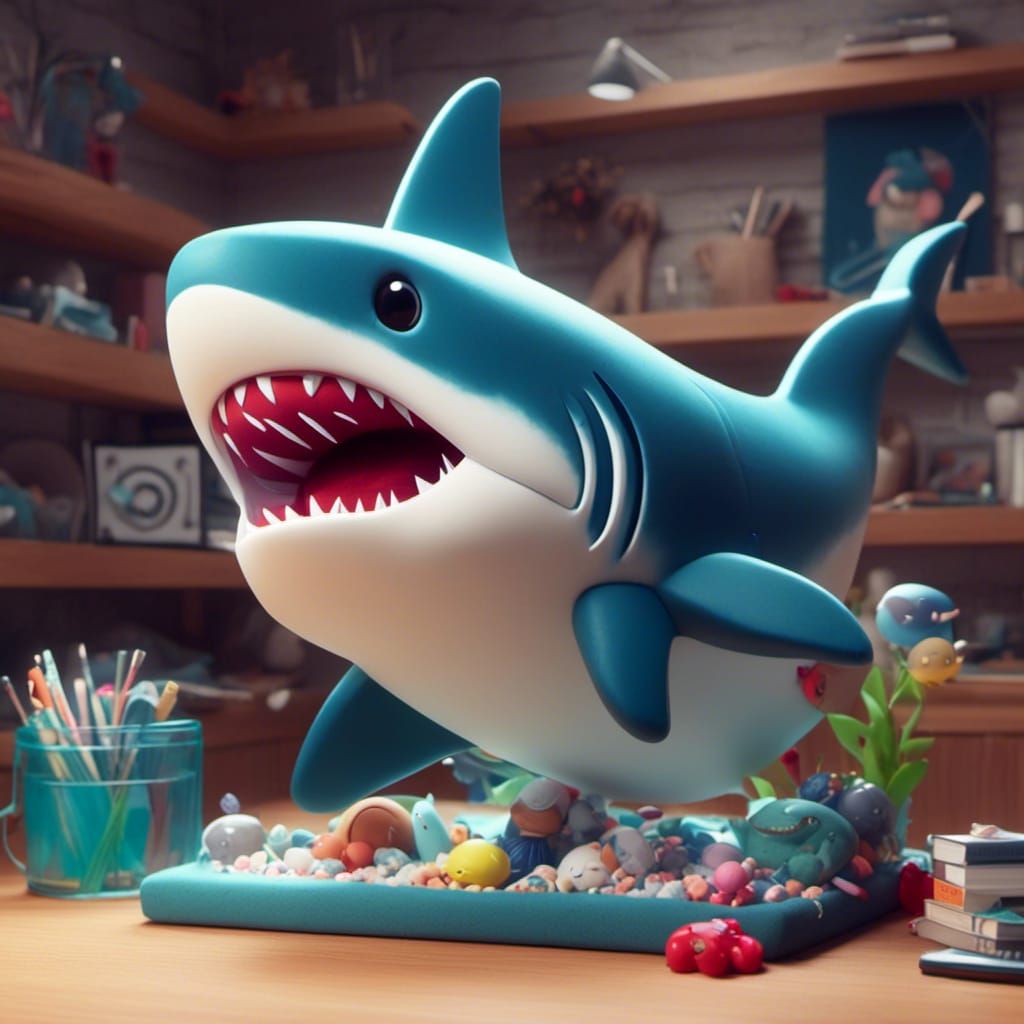 Anime Plush Shark in Cel-Shaded Style