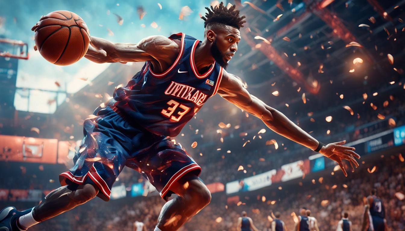 Basketball Player's Dynamic Jump Shot in Detailed Matte Pain...