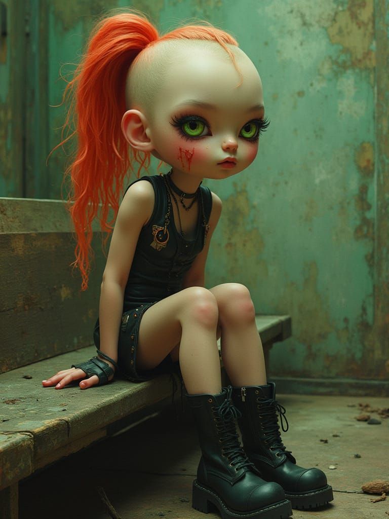 Punk Girl with Glitch Art, in Art Nouveau Style