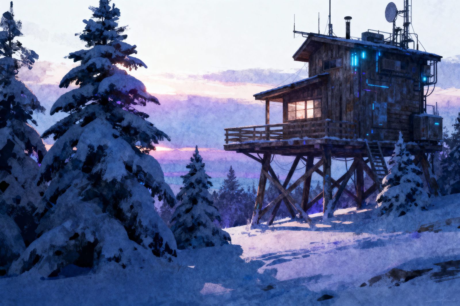 Magical Winter Landscape in Watercolor Style