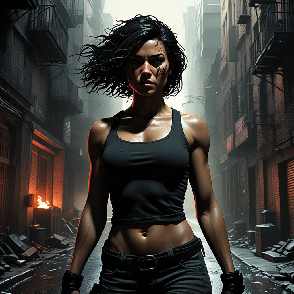 Gritty Warrior Woman in Urban Battle