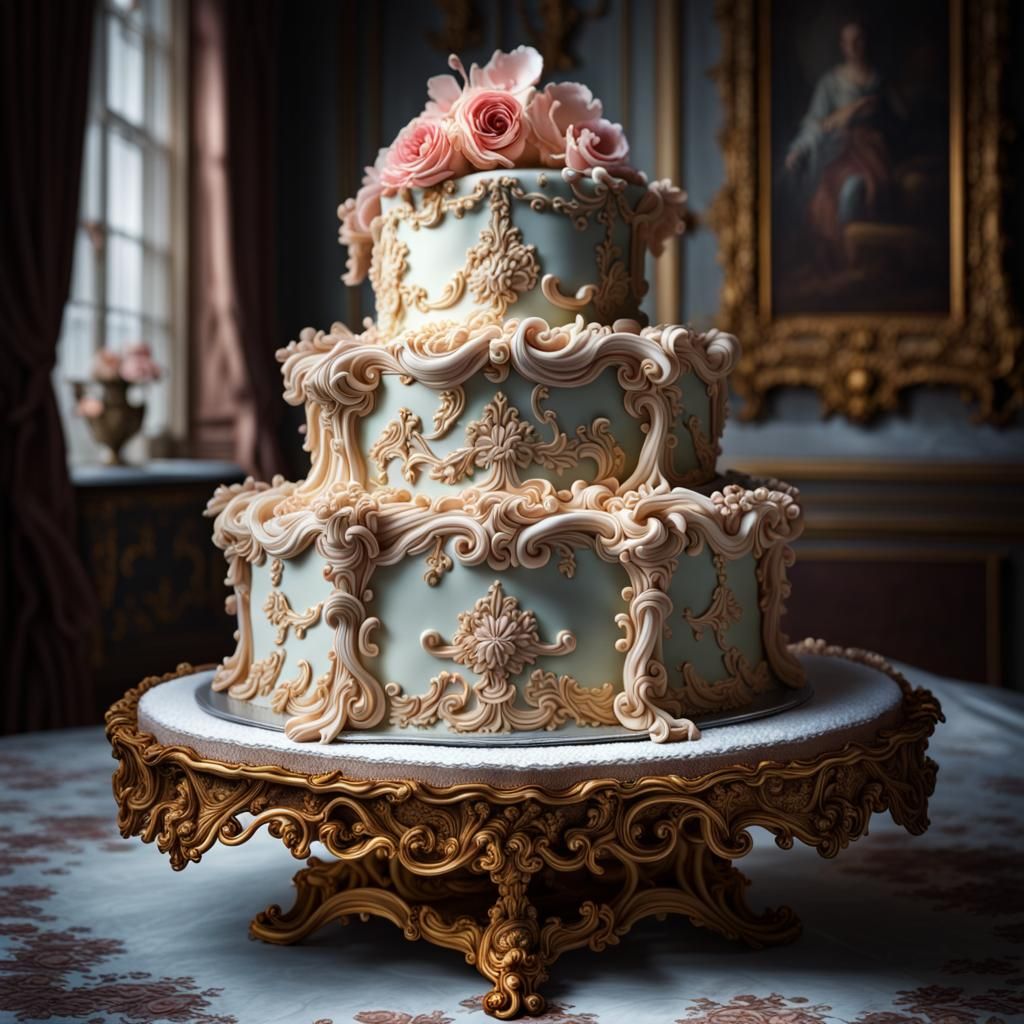 Hyperrealistic Rococo Cake with Intricate Details