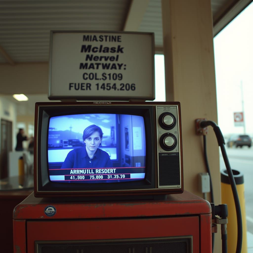 Disturbing News on Vintage TV in Gas Station