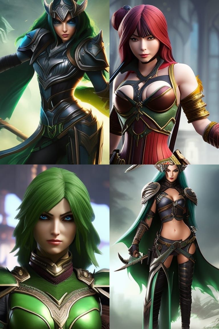 Green-Haired Fantasy Assassin in Detailed Digital Illustrati...