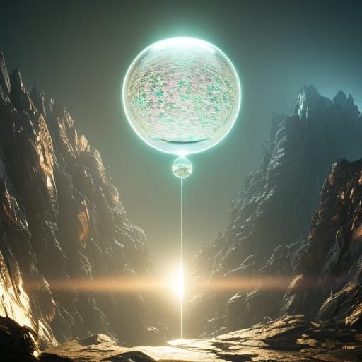 Magical Glass sphere, beautiful  fantastical magnificent moonscape tornadic iridescent Cinema 4D 3ds Max trending on Art...